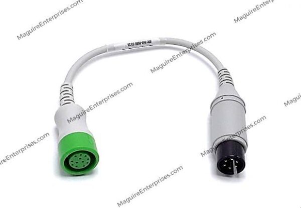 Adapts the Zoll Medical defibrillator patient ECG input to accept a Mindray Medical or Philips Healthcare patient cable.